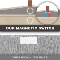 LVGOATH luxury leather handles on a beige grey toy bin for easy carrying.