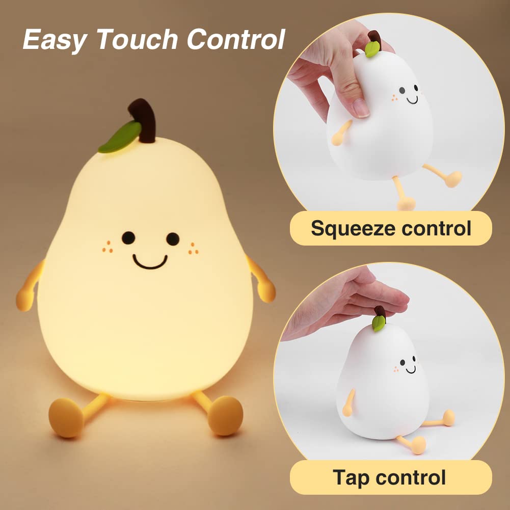 LVOERTUIG Cute Pear Night Light multicolor option enhances kids' room ambiance.