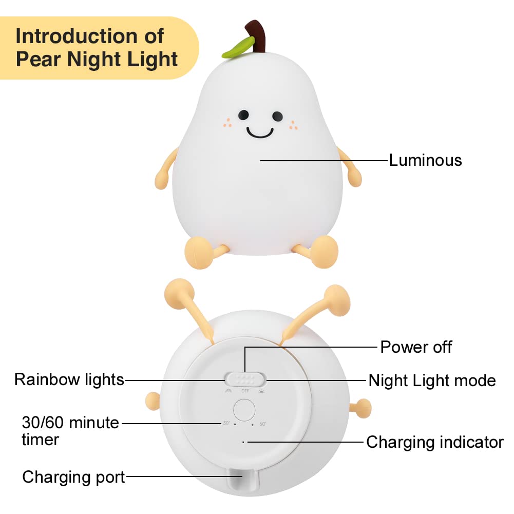 LVOERTUIG Cute Pear Night Light soft-touch silicone for little hands.