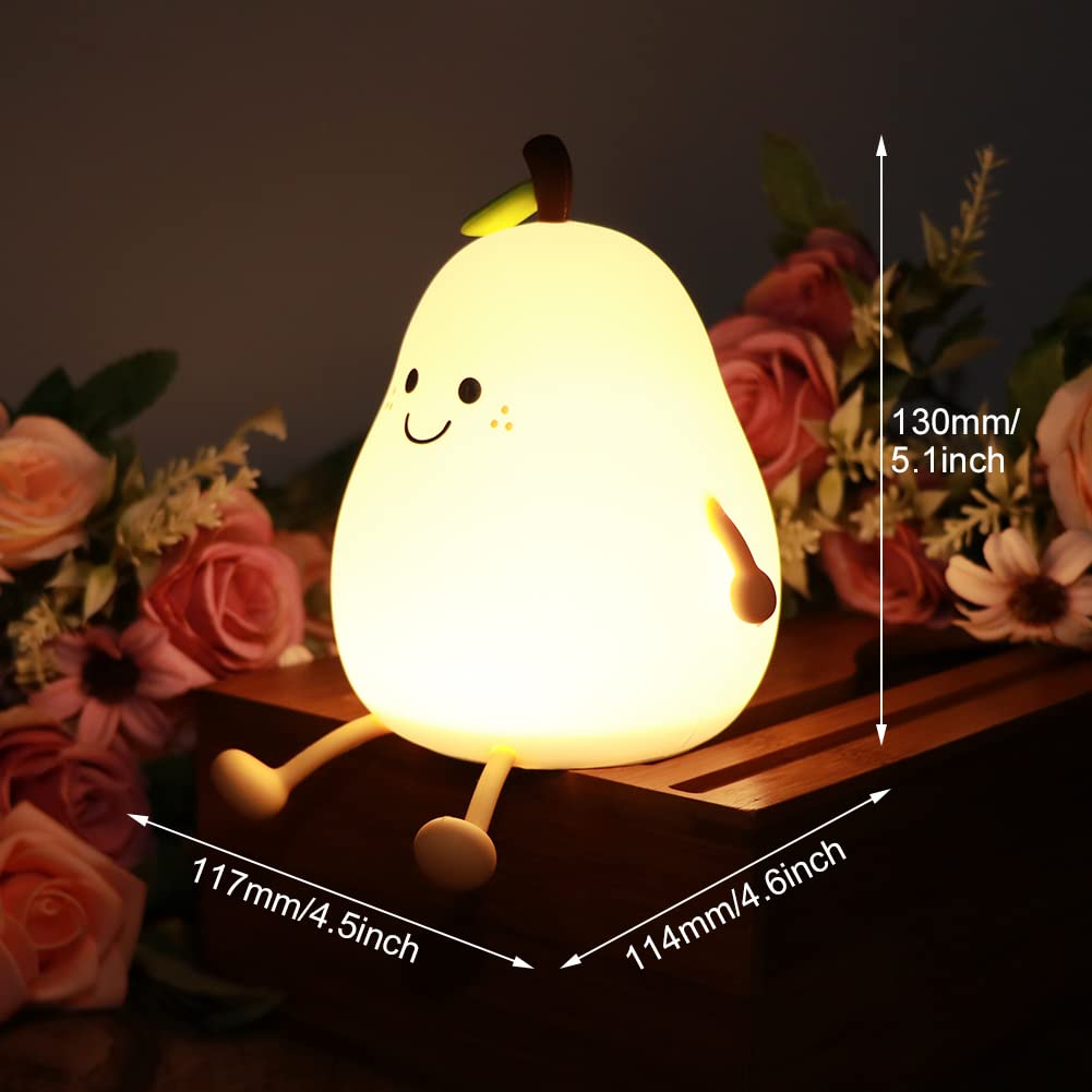 LVOERTUIG Cute Pear Night Light USB rechargeable for easy on-the-go use.