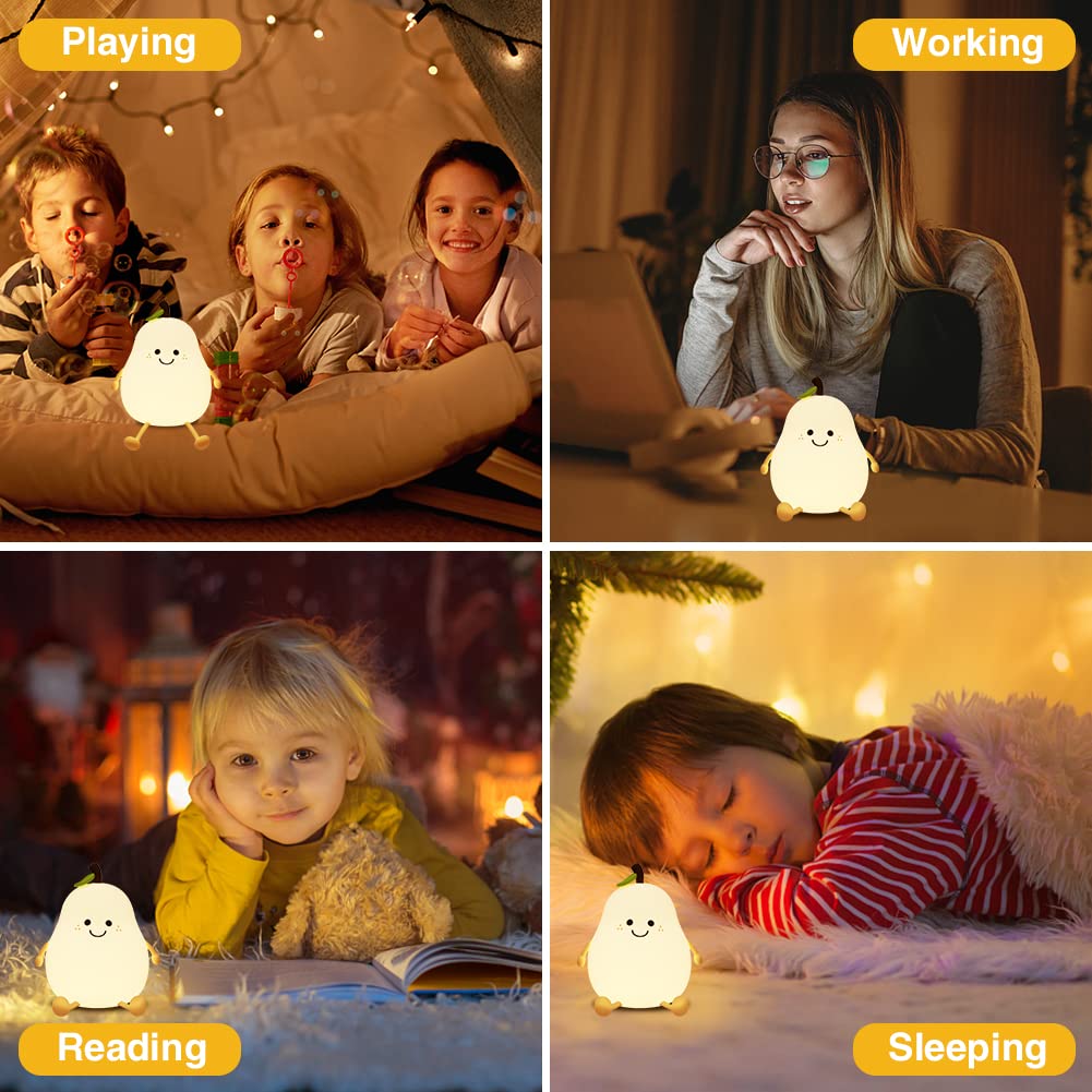 LVOERTUIG Cute Pear Night Light safe silicone construction for kids.