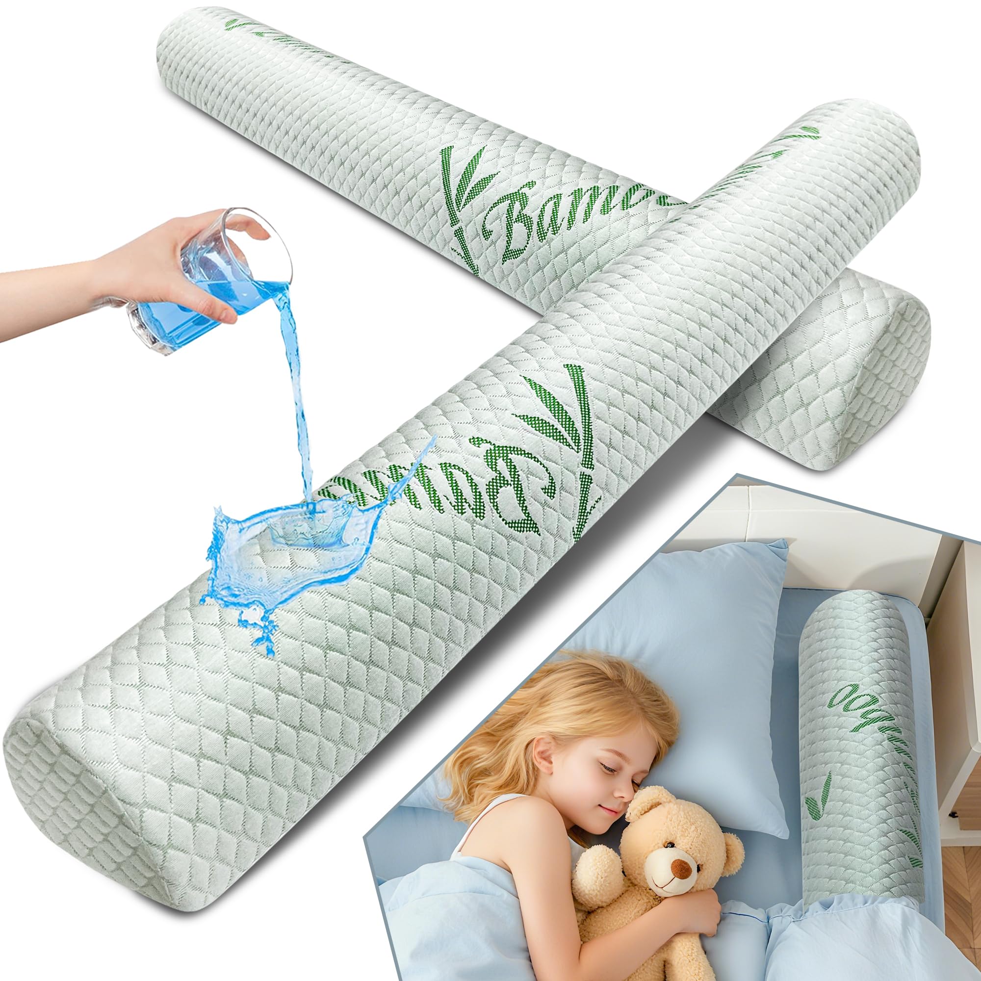 LVYSHOW waterproof bed bumper unboxed on bed to help prevent night-time tumbles.