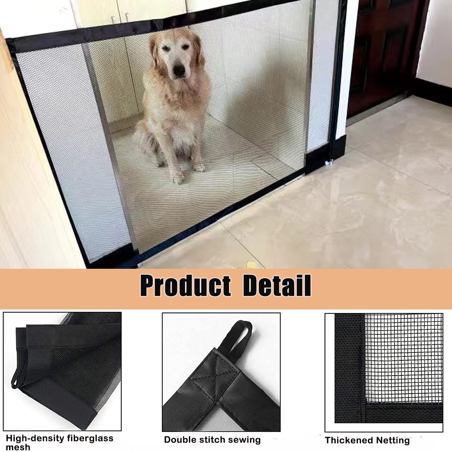 LWFCOEE mesh dog gate in use blocking a doorway
