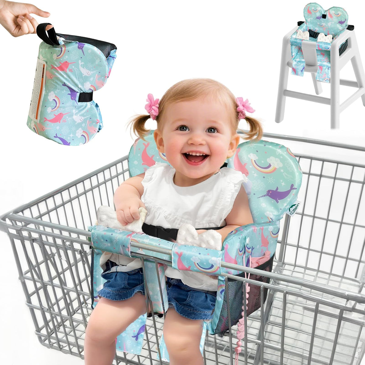 LWWACSS Ocean Blue cart cover showing quick one-handed setup for busy trips.