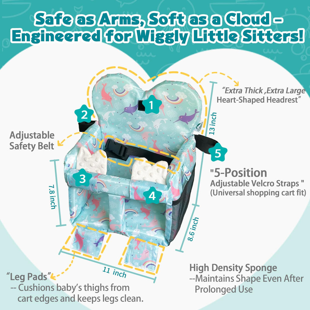 LWWACSS Ocean Blue headrest and crinkle toy enhance baby comfort in carts.