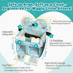 LWWACSS Ocean Blue headrest and crinkle toy enhance baby comfort in carts.