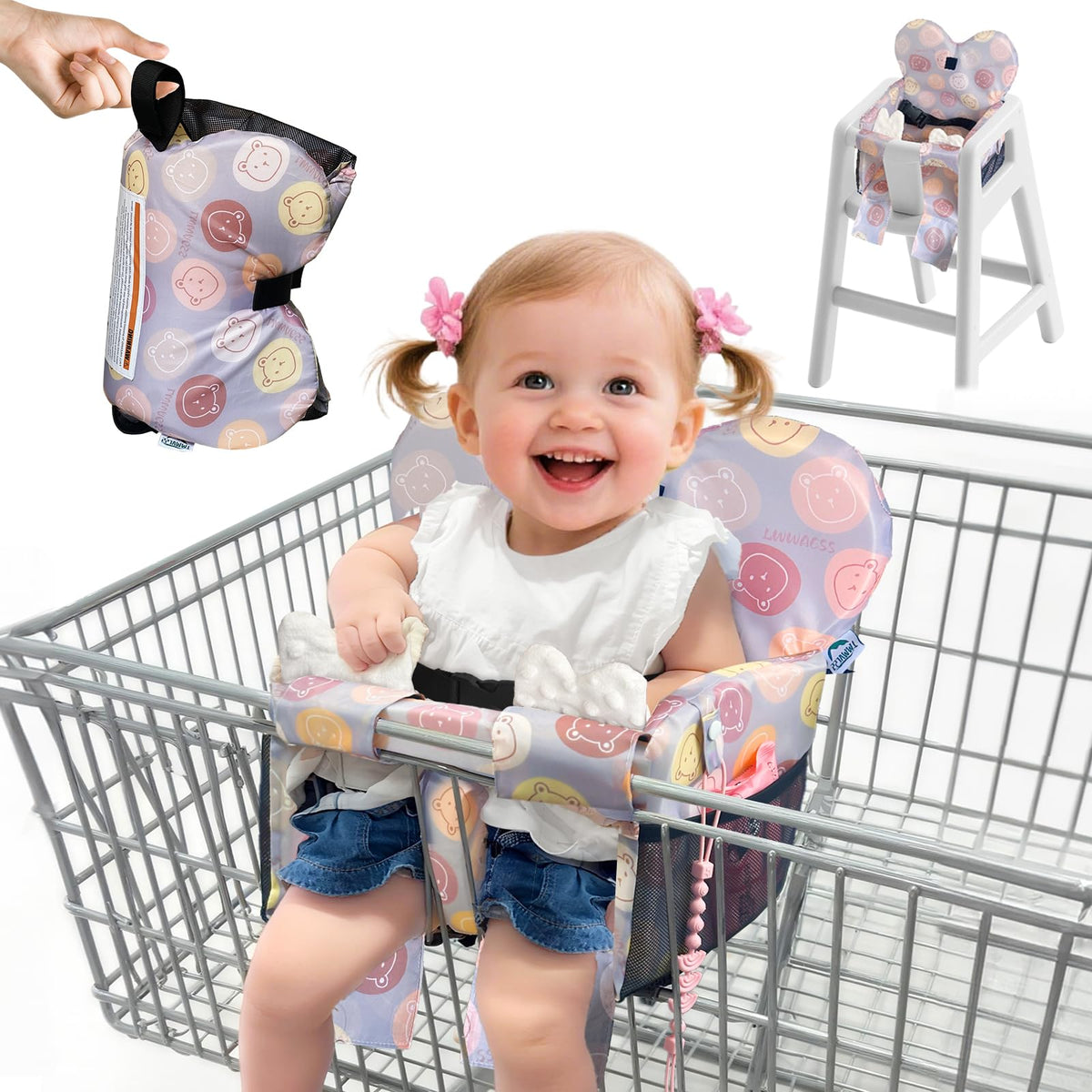 LWWACSS Premium Cart Cover on grocery cart provides clean protection during quick shopping trips.