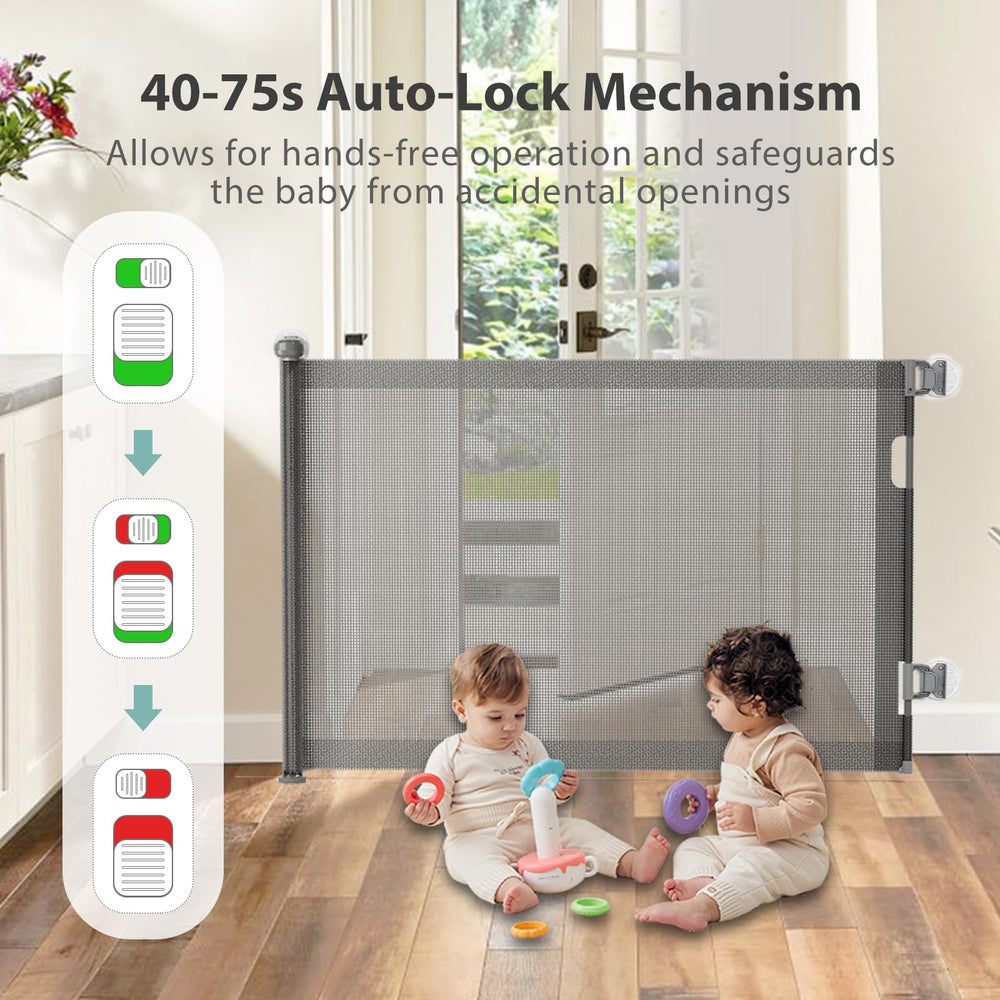 LXCGROOMER mesh gate provides clear visibility for pets and kids.