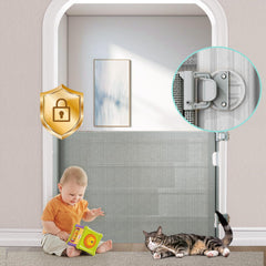 LXCGROOMER no-drill retractable gate stands 33in tall for safe stairs and doorways.