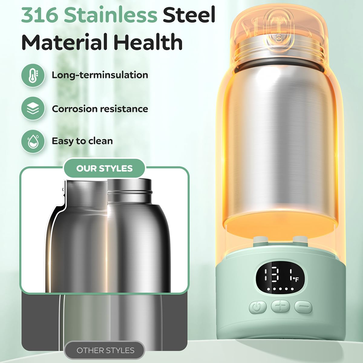 Lxlu bottle warmer interior stainless steel chamber
