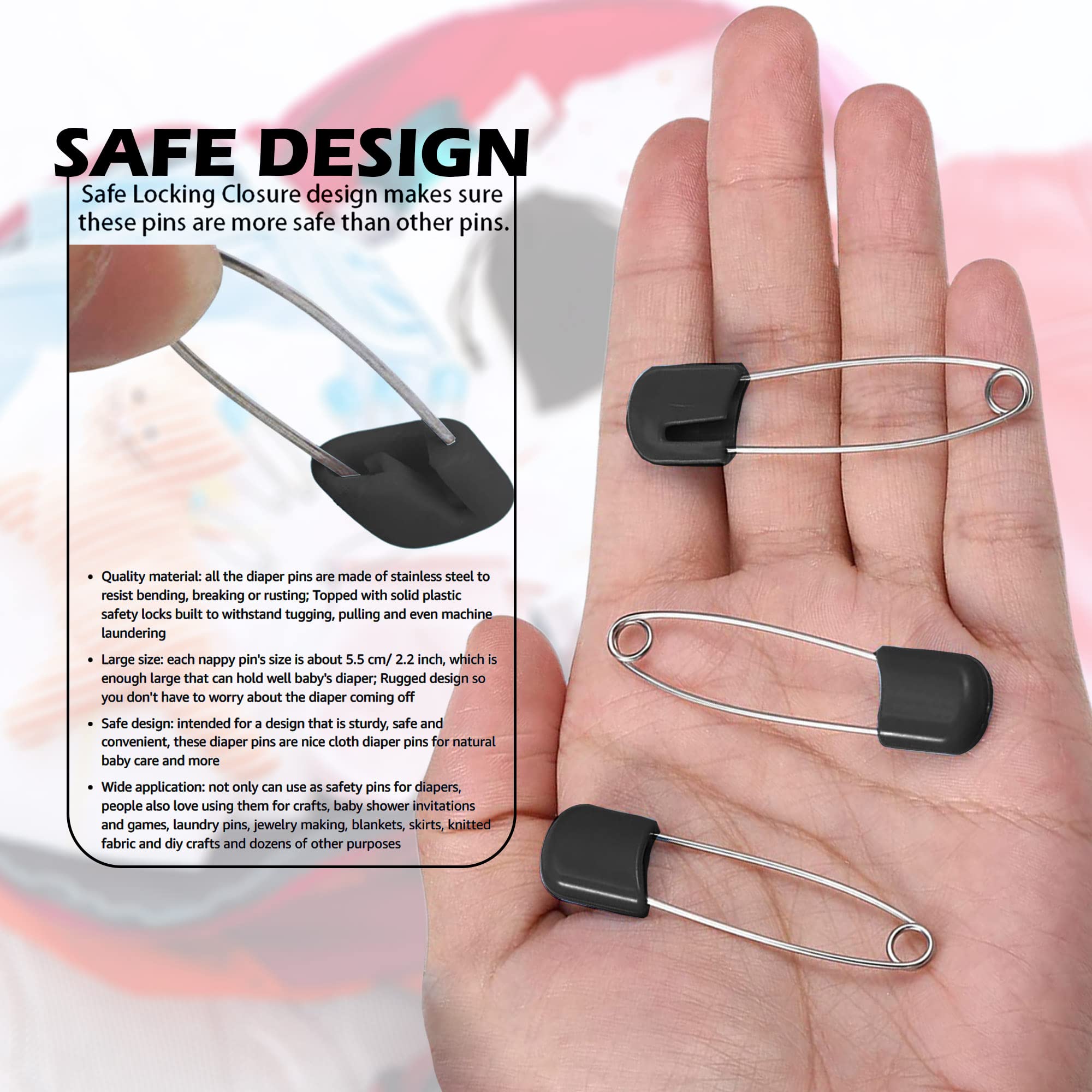 Lxnoap diaper pins with U-groove safe design, preventing poke-outs during use