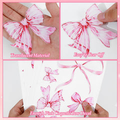 LXUEJIE pink bow wall decal packaging image emphasizing easy peel-and-stick setup