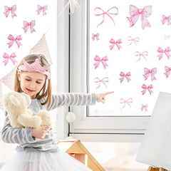 LXUEJIE pink bow wall decals sheet displaying six styles for versatile decorating