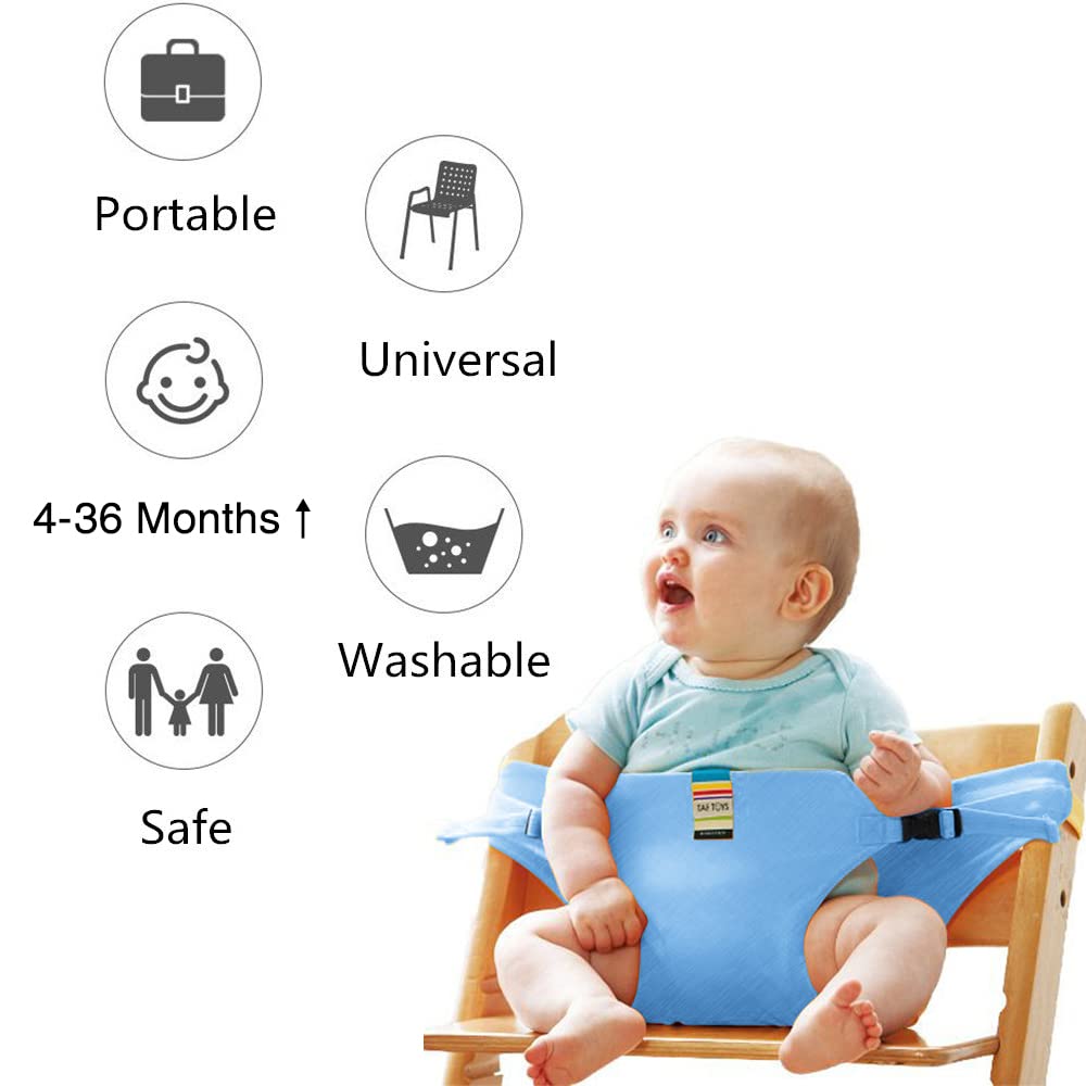 Lychee Harness Seat blue in-use demonstrates hands-free dining support at home