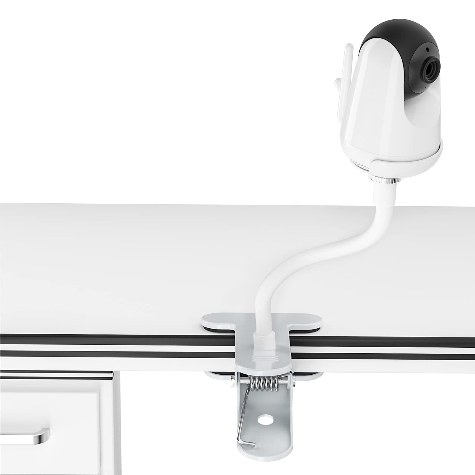 Lyeiaa baby monitor stand set up in a nursery crib.