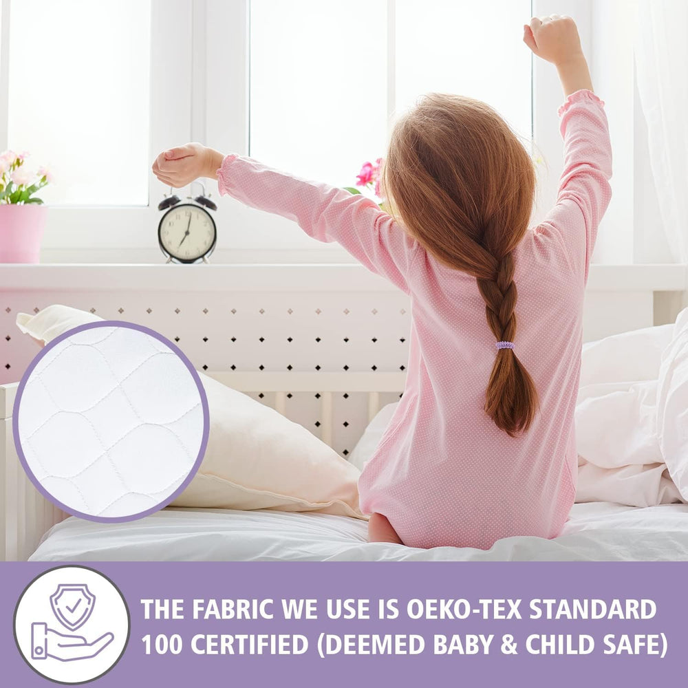 Lynmark 2X white bed protector blends with bedding.