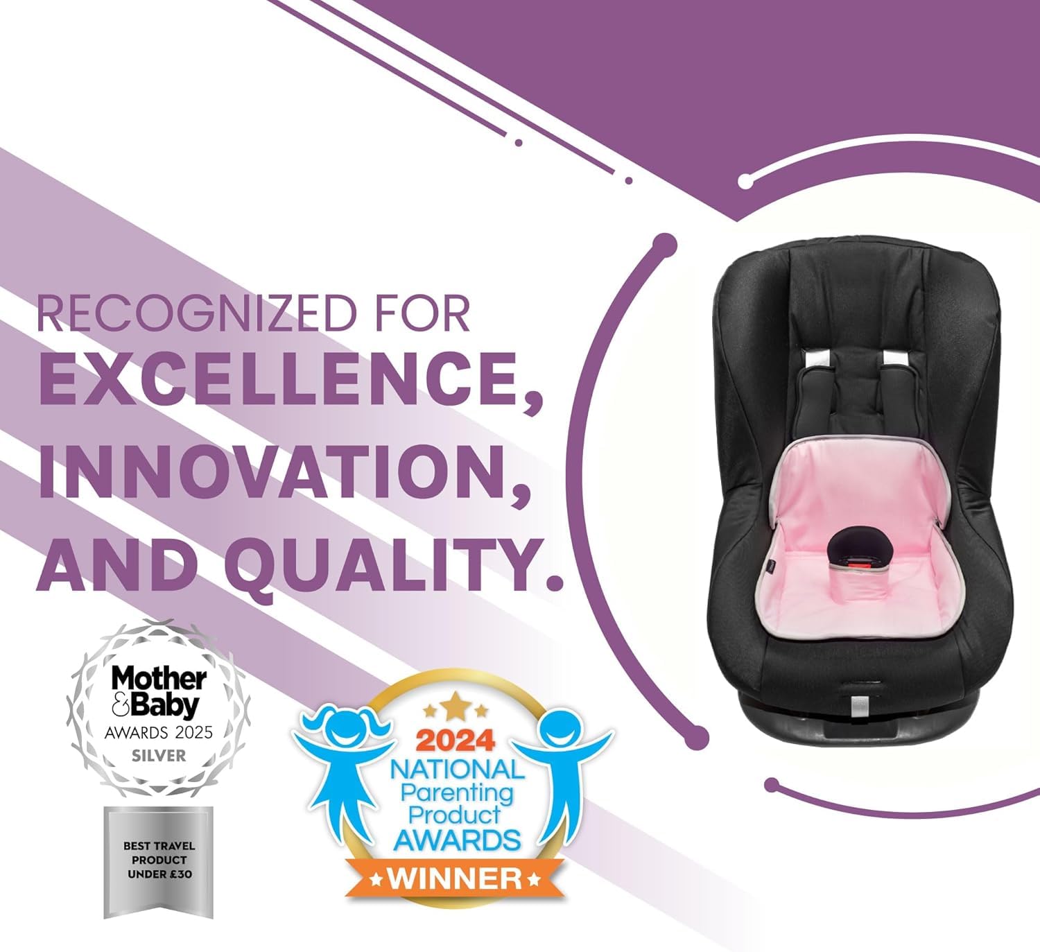 Lynmark Potty Training Car Seat Protector Cover in-use with toddler pink – keeps car tidy on road trips