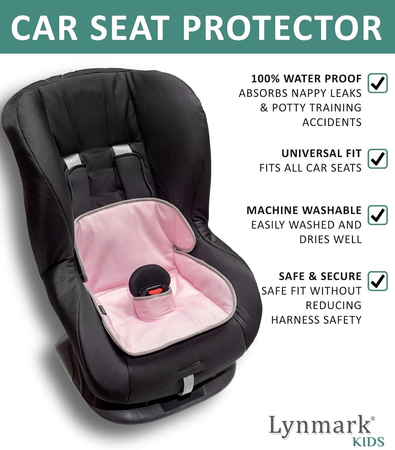 Lynmark Potty Training Car Seat Protector Cover side view pink – non-slip base keeps it in place