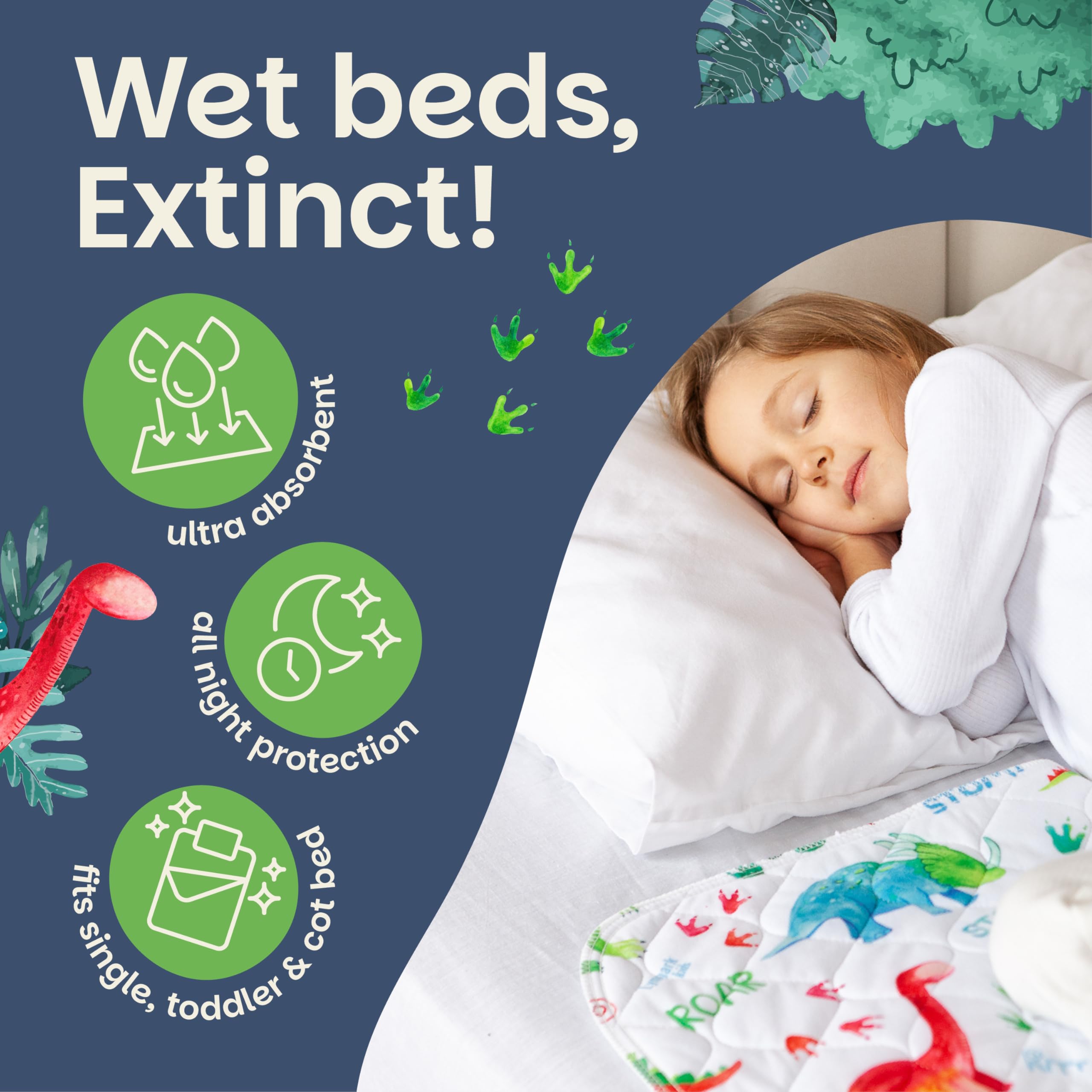 Lynmark Potty-Training Mattress Protector dinosaur waterproof underlayer visible for leak protection
