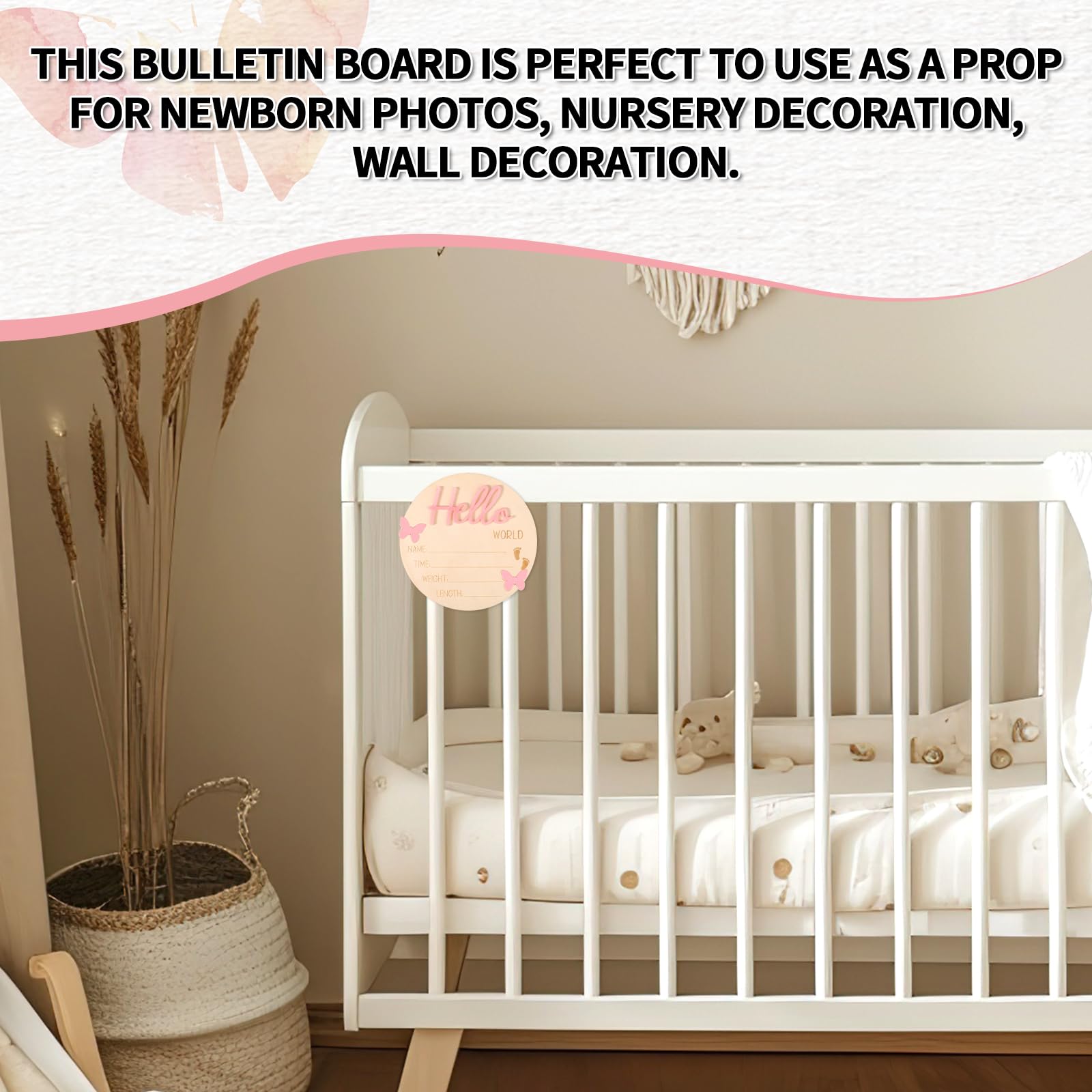 Lyreh announcement sign enhances newborn photos and nursery wall decor.