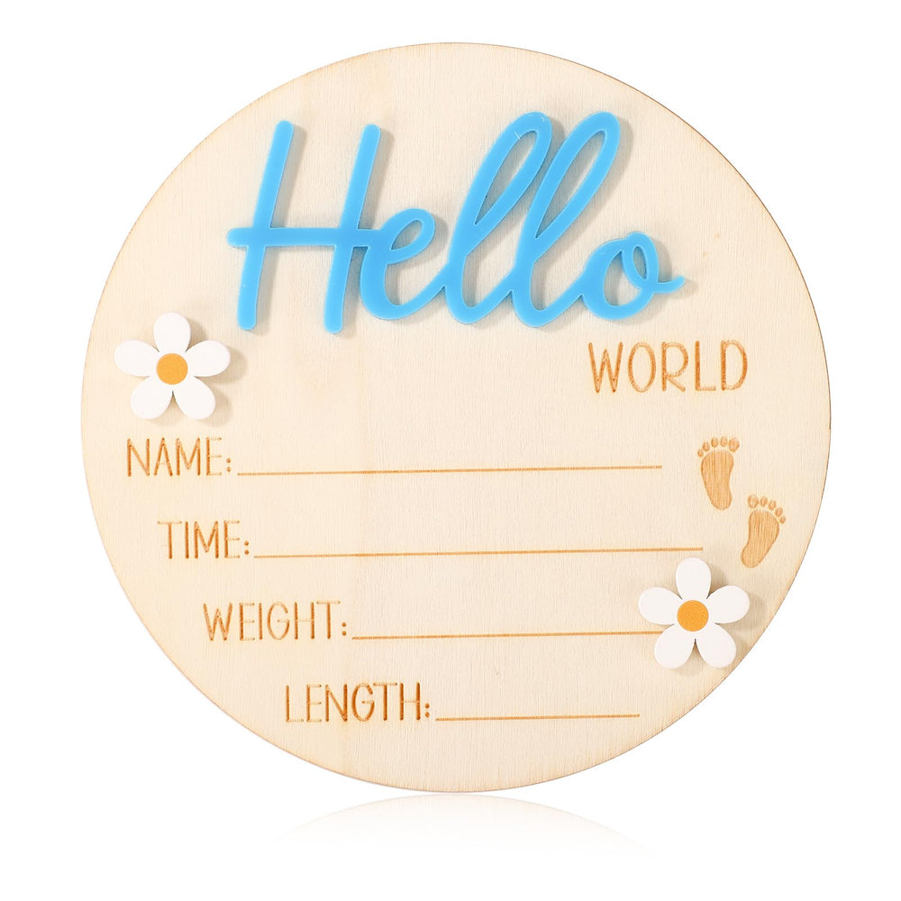 Lyreh baby announcement sign blue front view for newborn photography prop