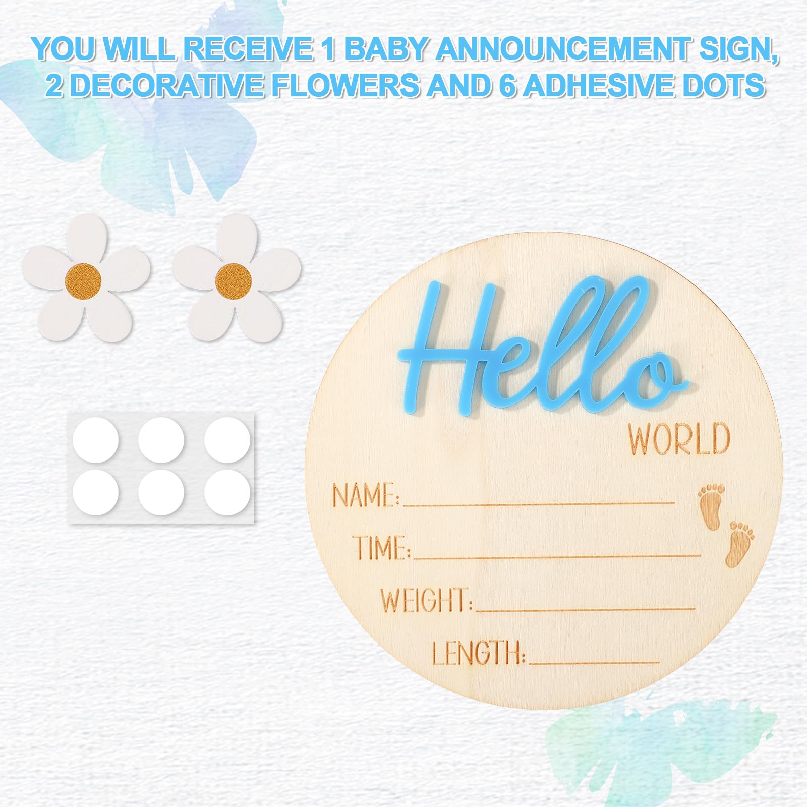 Lyreh baby announcement sign blue with name and date writing area detail