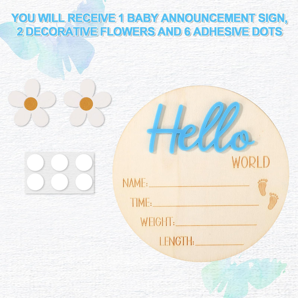 Lyreh baby announcement sign blue with name and date writing area detail