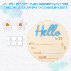 Lyreh baby announcement sign blue with name and date writing area detail