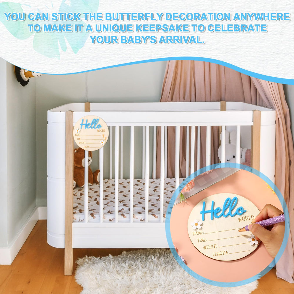 Lyreh baby announcement sign blue used as nursery decor centerpiece