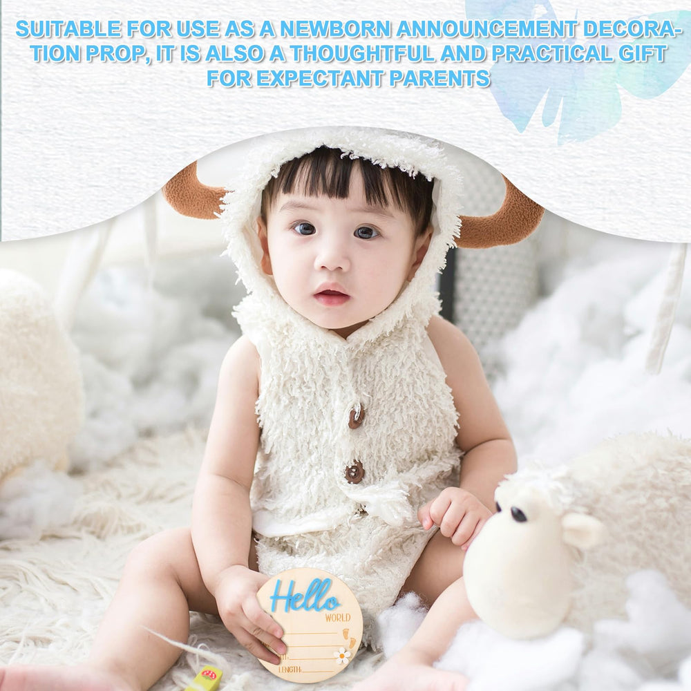 Lyreh baby announcement sign blue includes packaging and decorative elements