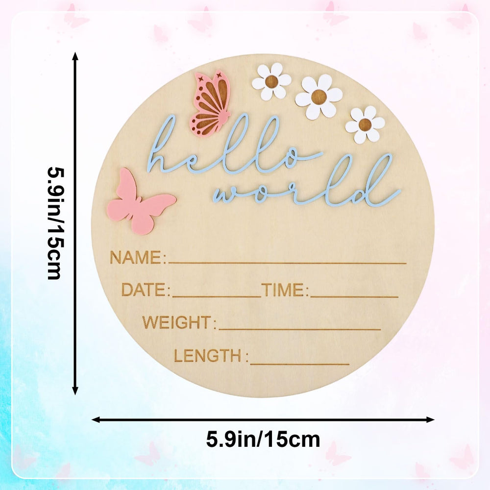 Lyreh Hello World Newborn Sign closeup wood grain highlights natural texture for nursery props.