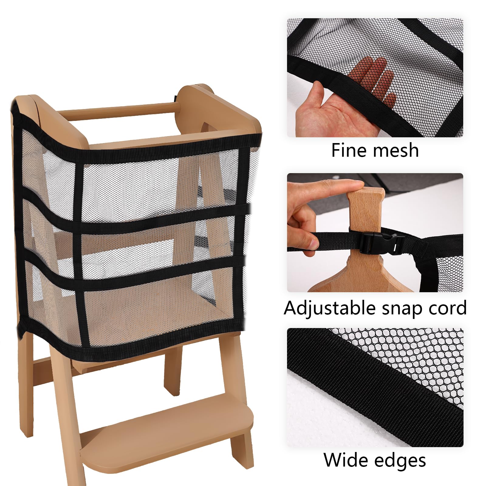 Lyreh toddler standing tower safety net black finish blends with modern kitchens