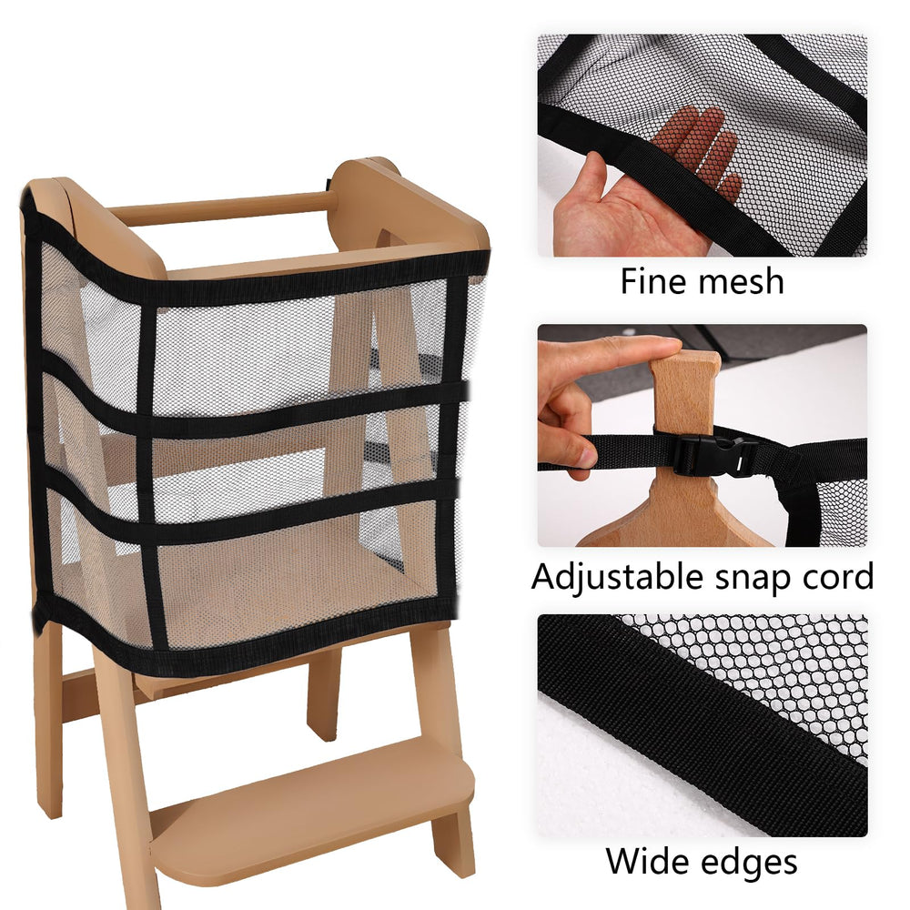 Lyreh toddler standing tower safety net black finish blends with modern kitchens