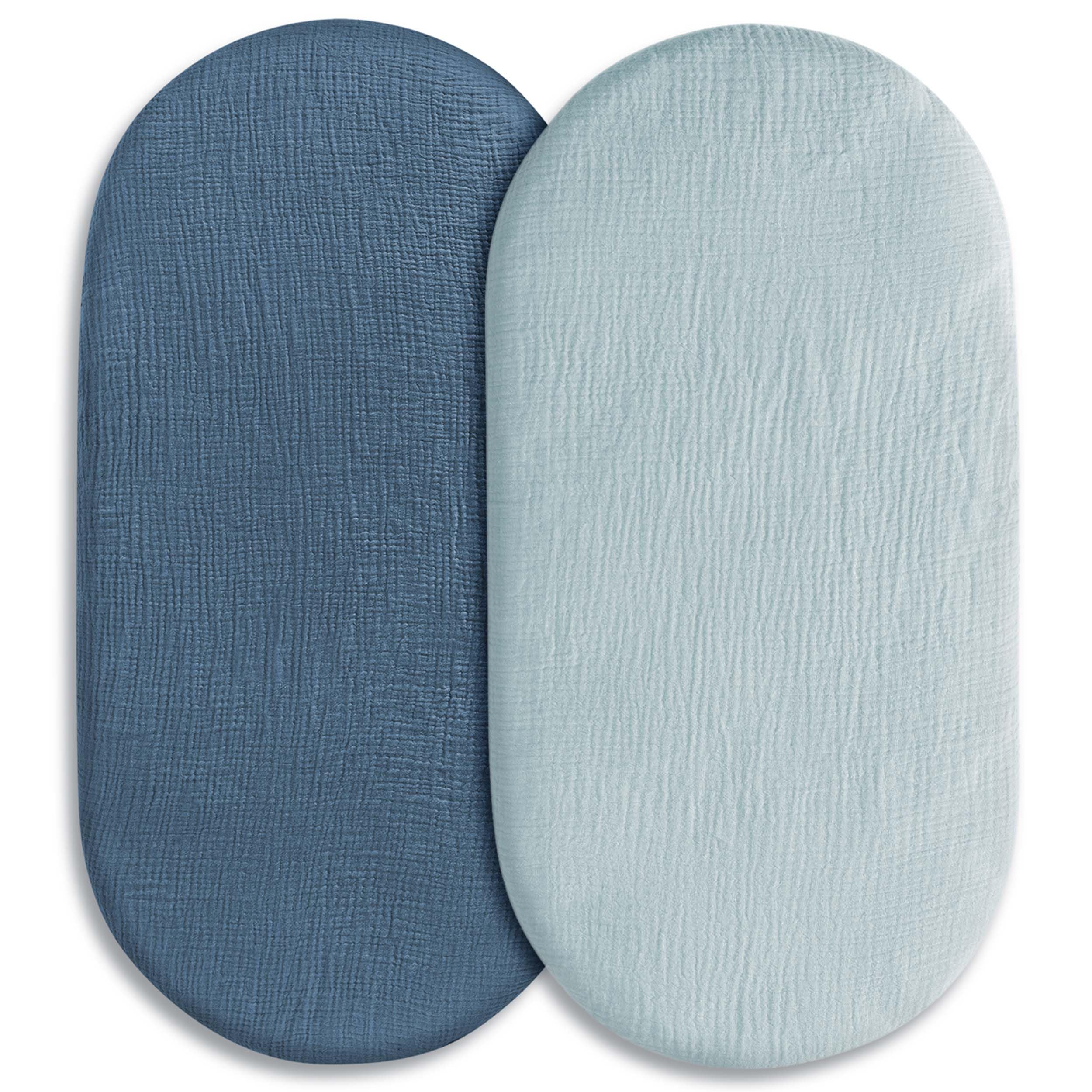 LYRICHOM Baby muslin bassinet sheet 2-pack offering breathable cotton for baby comfort.