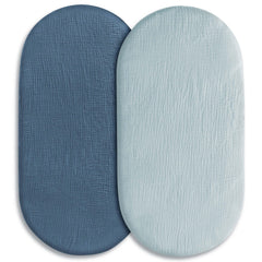 LYRICHOM Baby muslin bassinet sheet 2-pack offering breathable cotton for baby comfort.