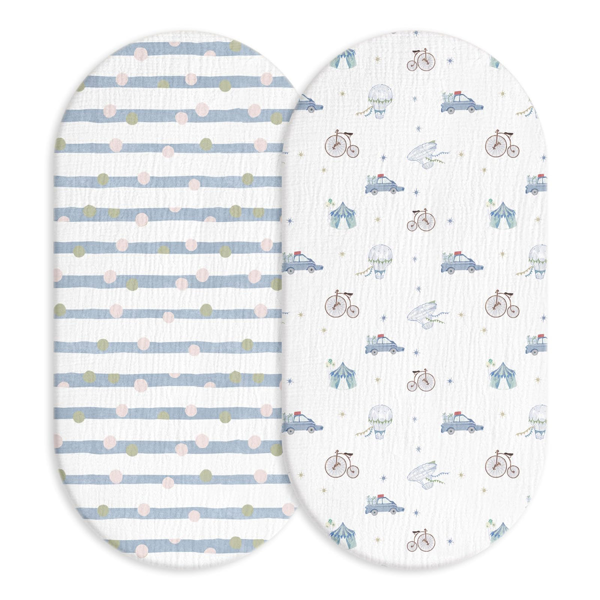 LYRICHOM BABY muslin bassinet sheet pack 2 offers breathable, skin-friendly comfort for baby.