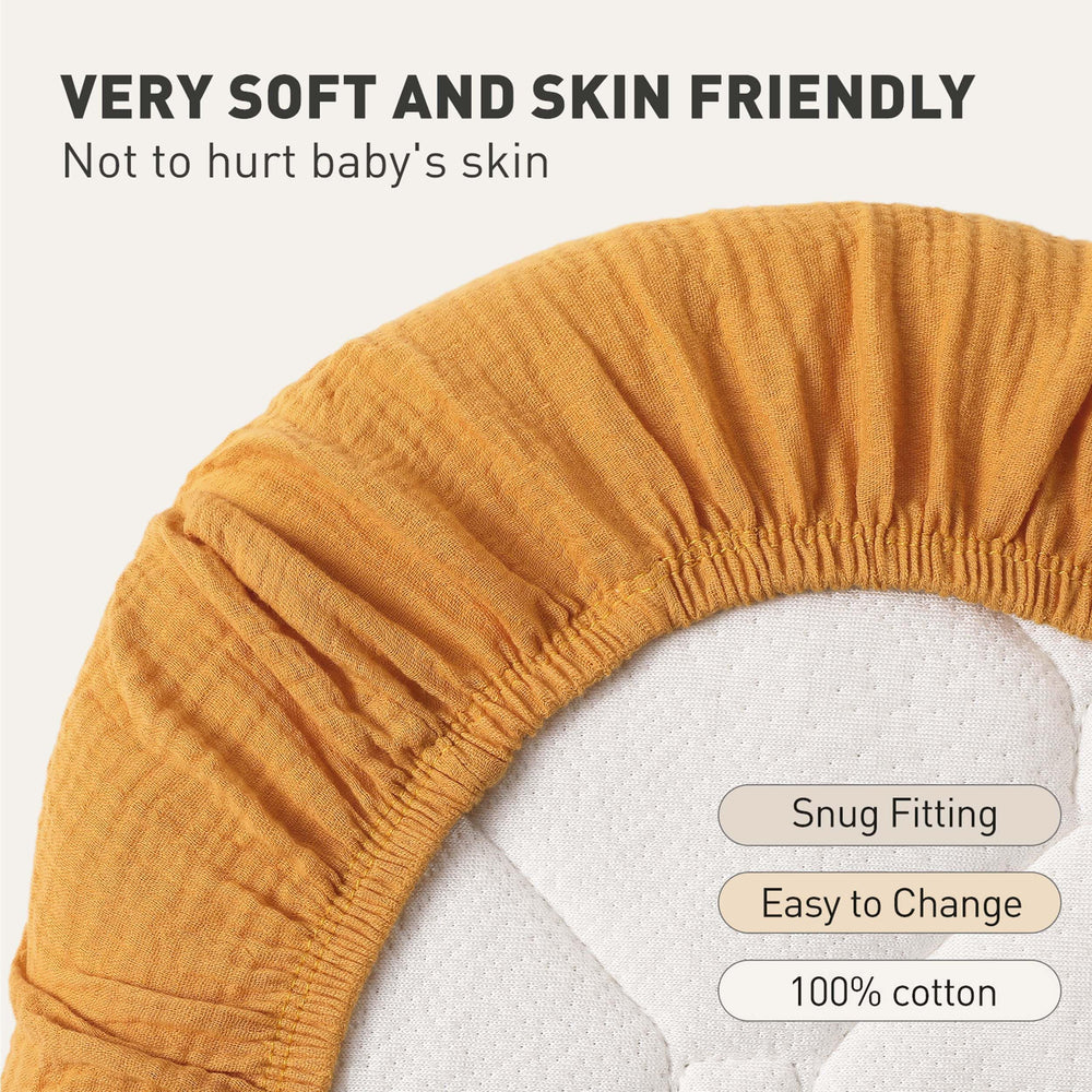 Two-pack of LYRICHOM BABY muslin bassinet sheets in neutral colors