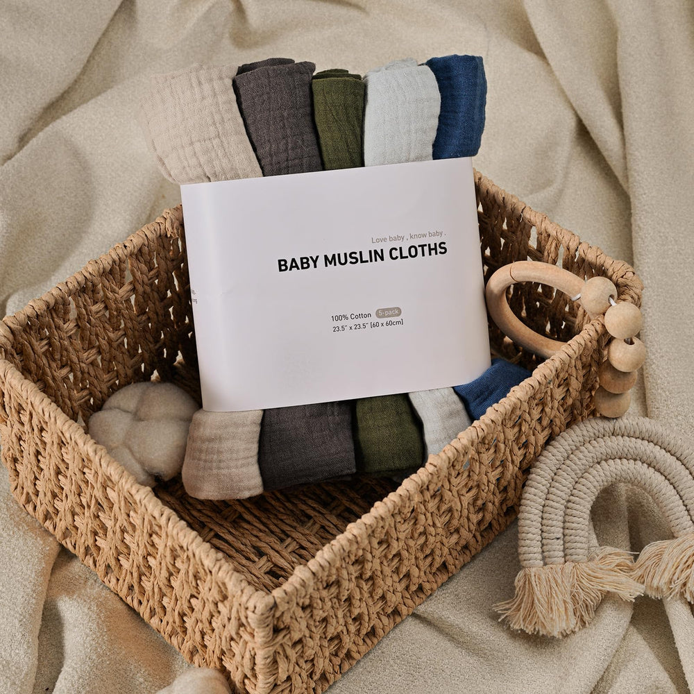 LYRICHOM BABY muslin blanket used as baby face towel or burp cloth example.