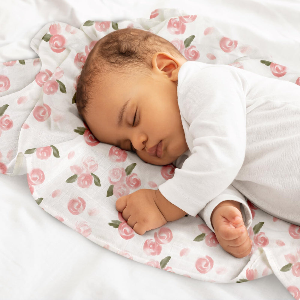 LYRICHOM BABY muslin burp cloth over spill demonstrates quick-drying, breathable fabric.