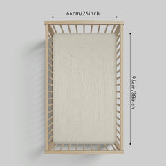 LYRICHOM BABY muslin crib sheets 38x26x5 inches displayed for universal mattress fit.