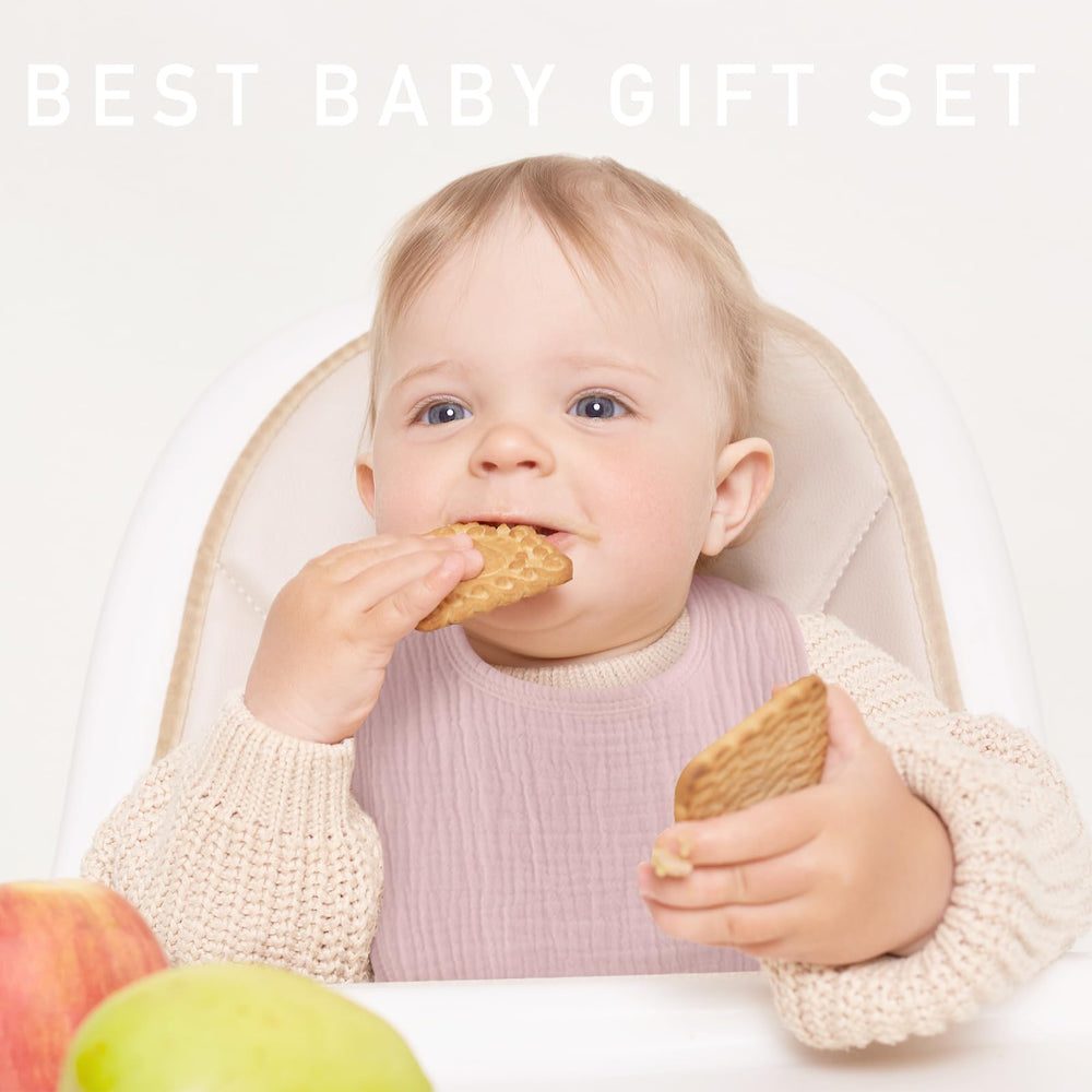 LYRICHOM BABY drool bib adjustable-snaps shows secure, comfortable fit as baby grows.
