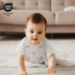LYRICHOM BABY drool bib front-flap coverage protects clothing from drool spills.