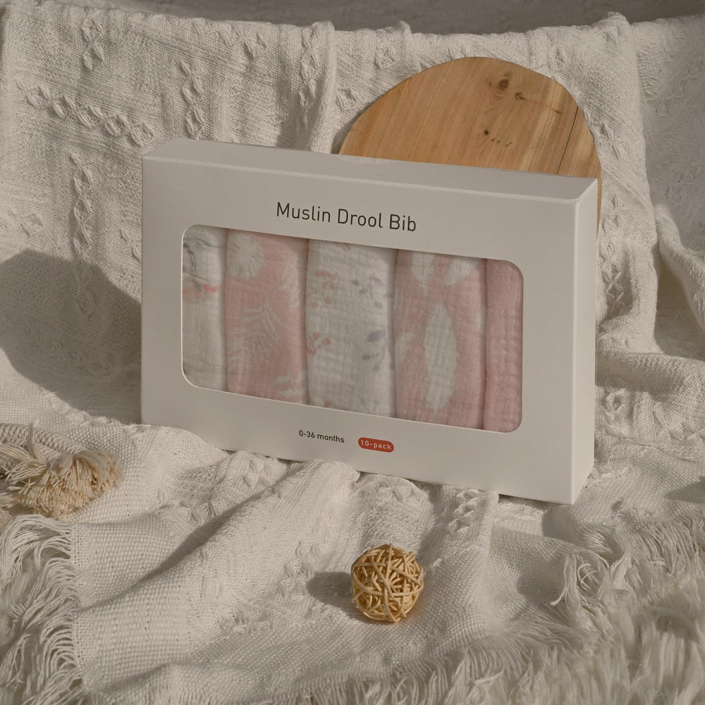 LYRICHOM BABY muslin drool bib gift-ready packaging highlights a thoughtful baby shower gift.