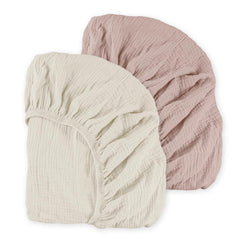 LYRICHOM BABY muslin mini crib sheets 2-pack close-up shows breathable cotton texture.