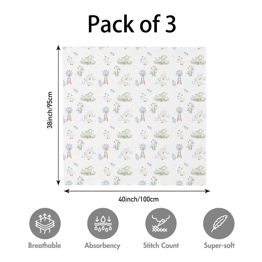 LYRICHOM BABY muslin swaddle 38x40in size highlighted for large newborn comfort.