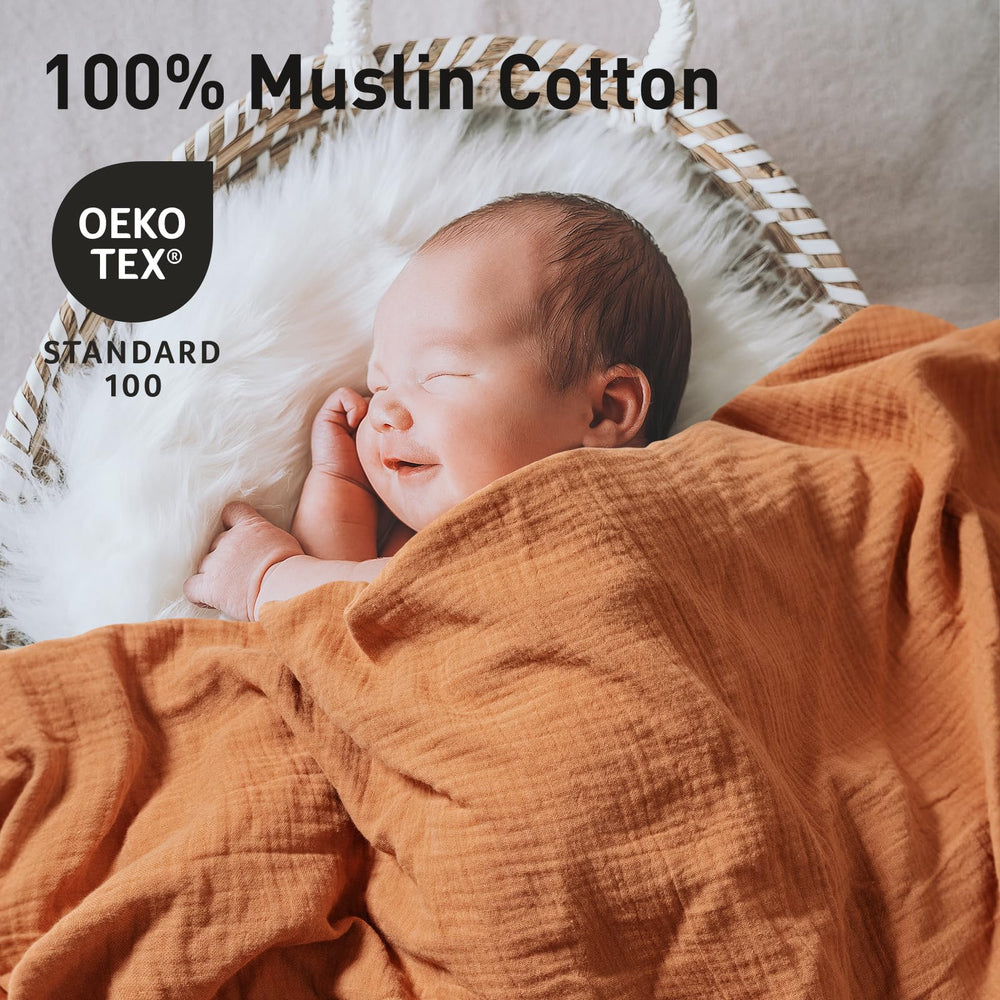 LYRICHOM BABY muslin swaddle blanket 3-pack displayed together for versatility