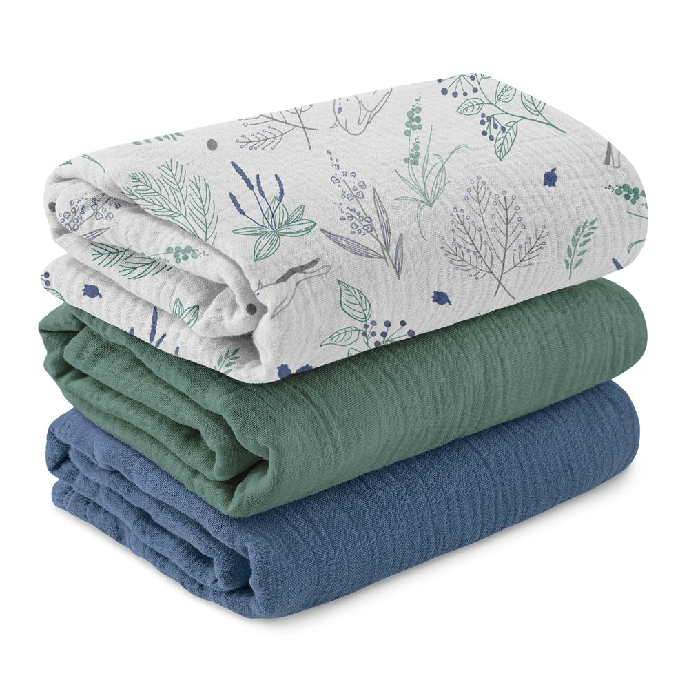 LYRICHOM BABY muslin swaddle blanket packaged, practical 3-pack for gifting and storage benefits.