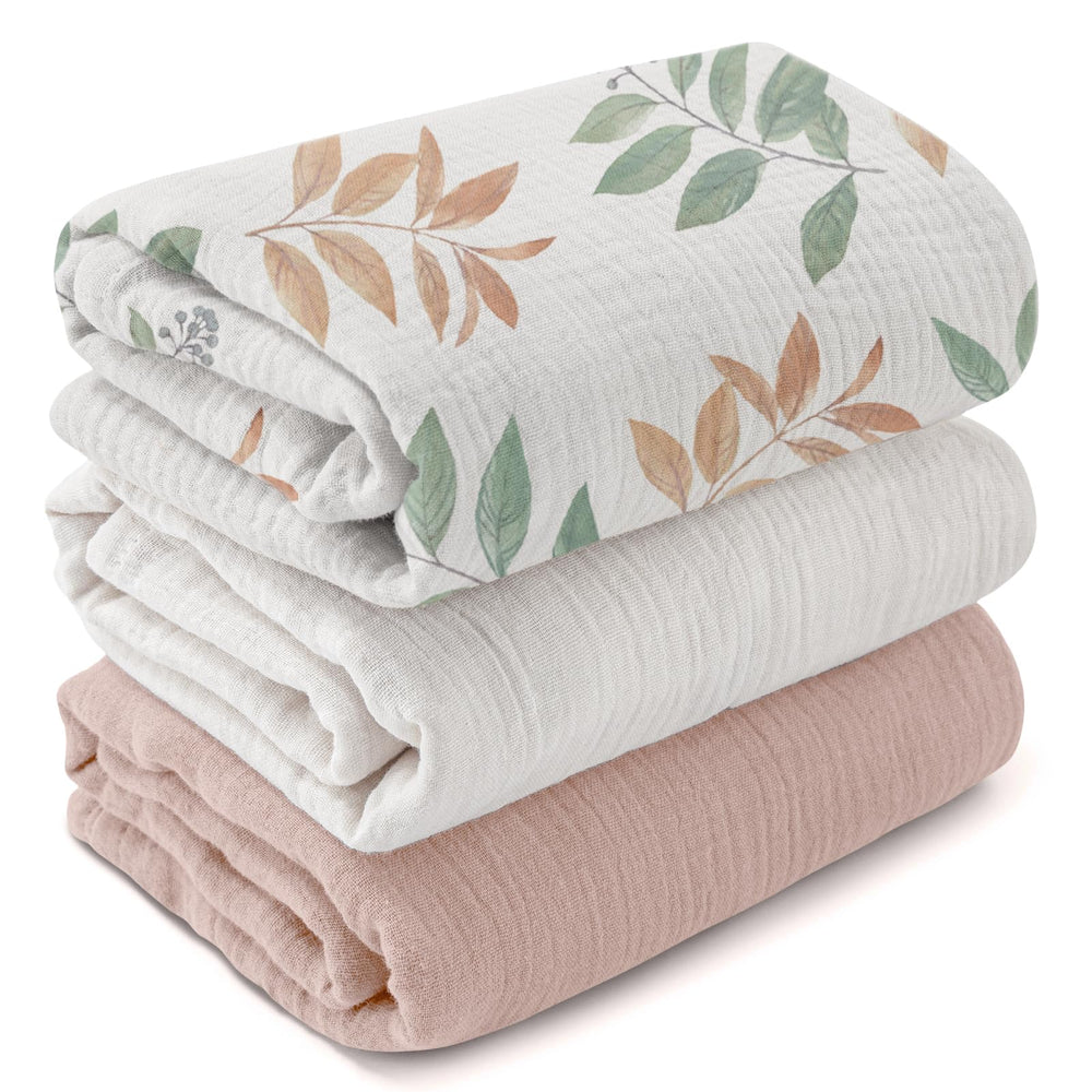 LYRICHOM BABY muslin swaddle blanket set shows soft, breathable fabric for newborn comfort.