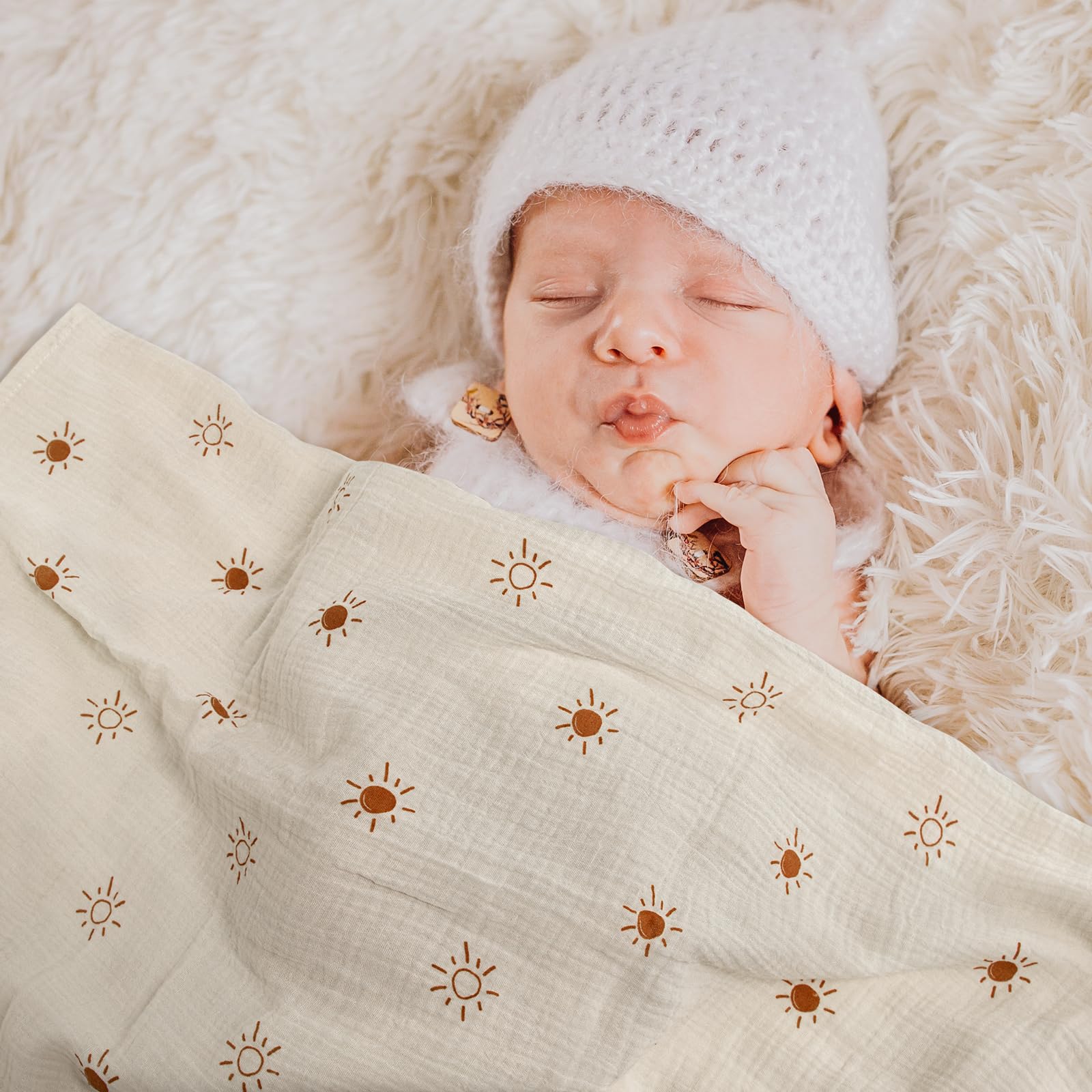 LYRICHOM BABY swaddle blanket used as stroller cover for sun protection