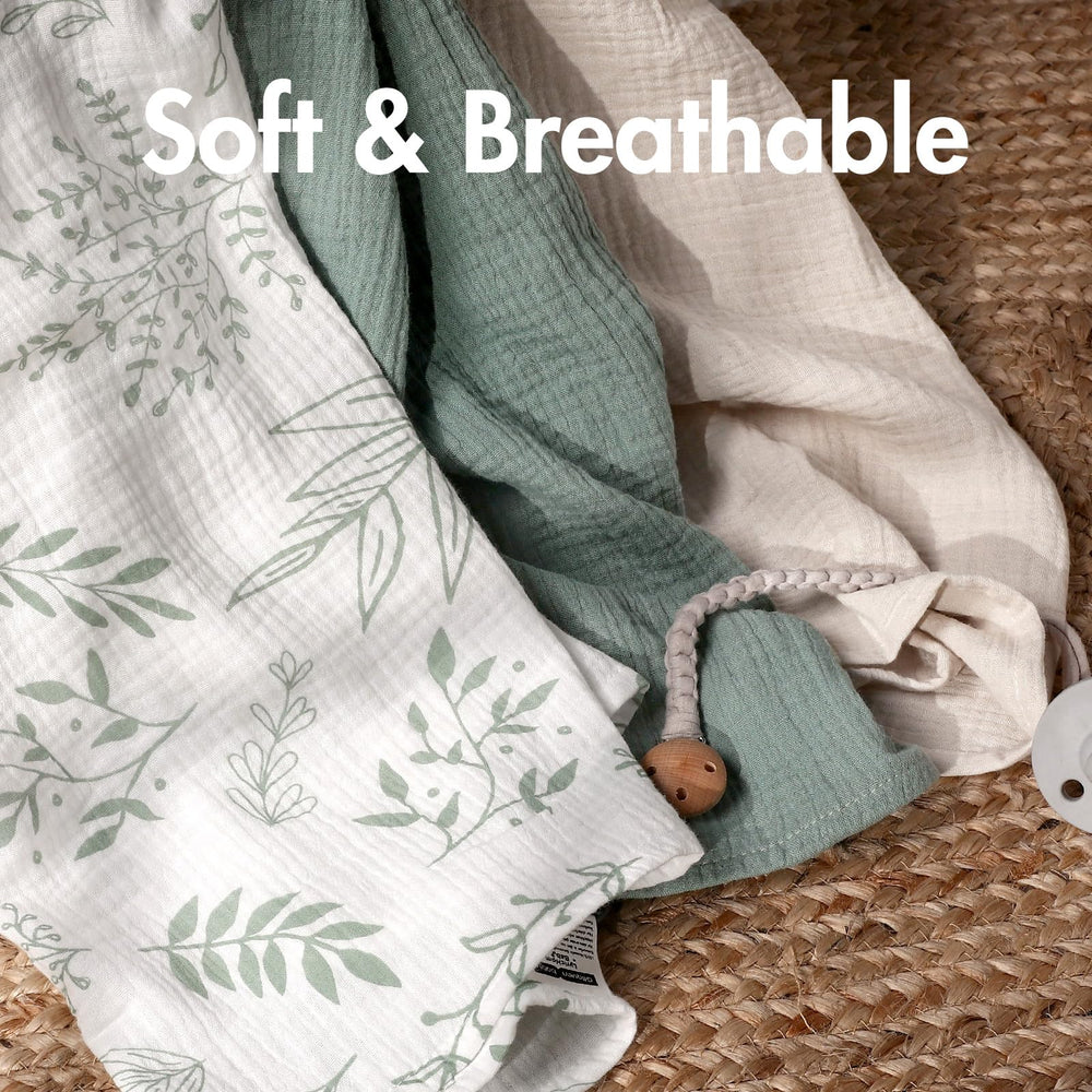 LYRICHOM BABY muslin swaddle blanket unisex colors complement outfits.